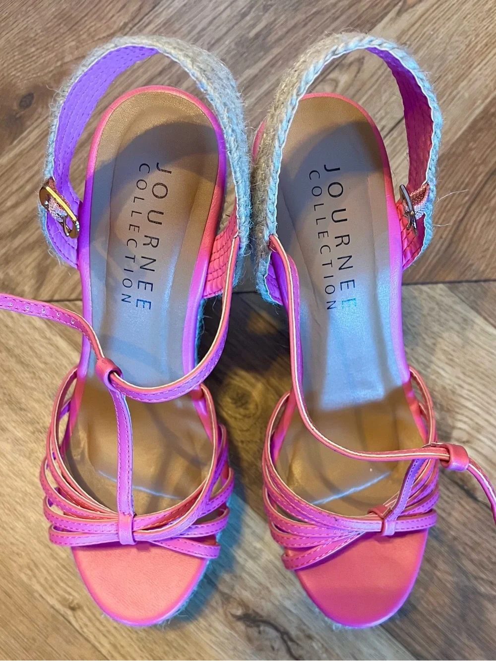 Journee Collection Hot Pink Espadrille Wedge Sandals Size 6.5